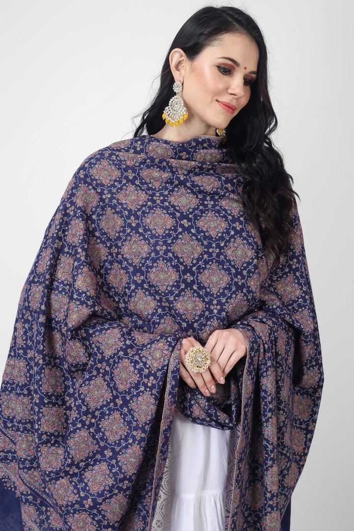 Royal blue handmade Pashmina shawl crafted in traditional Jamawar pattern is a must have for art lovers.  For the most cherished events we all have been waiting for