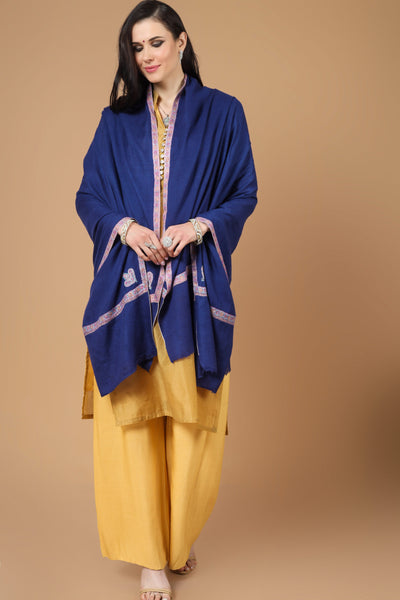 royal blue Pashmina pink hashidaar sozni shawl