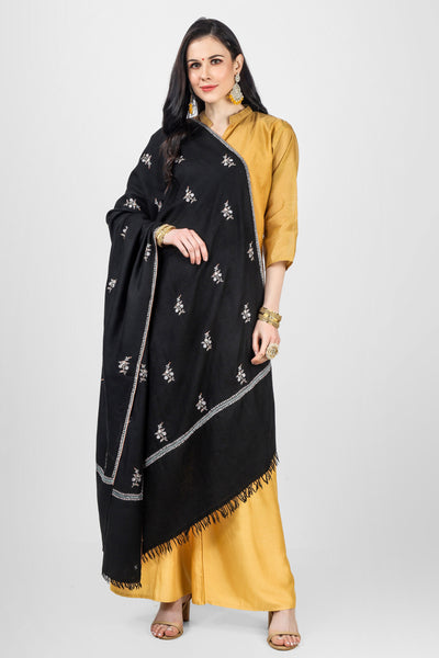 Black Pashmina medium Bootidaar sozni shawl