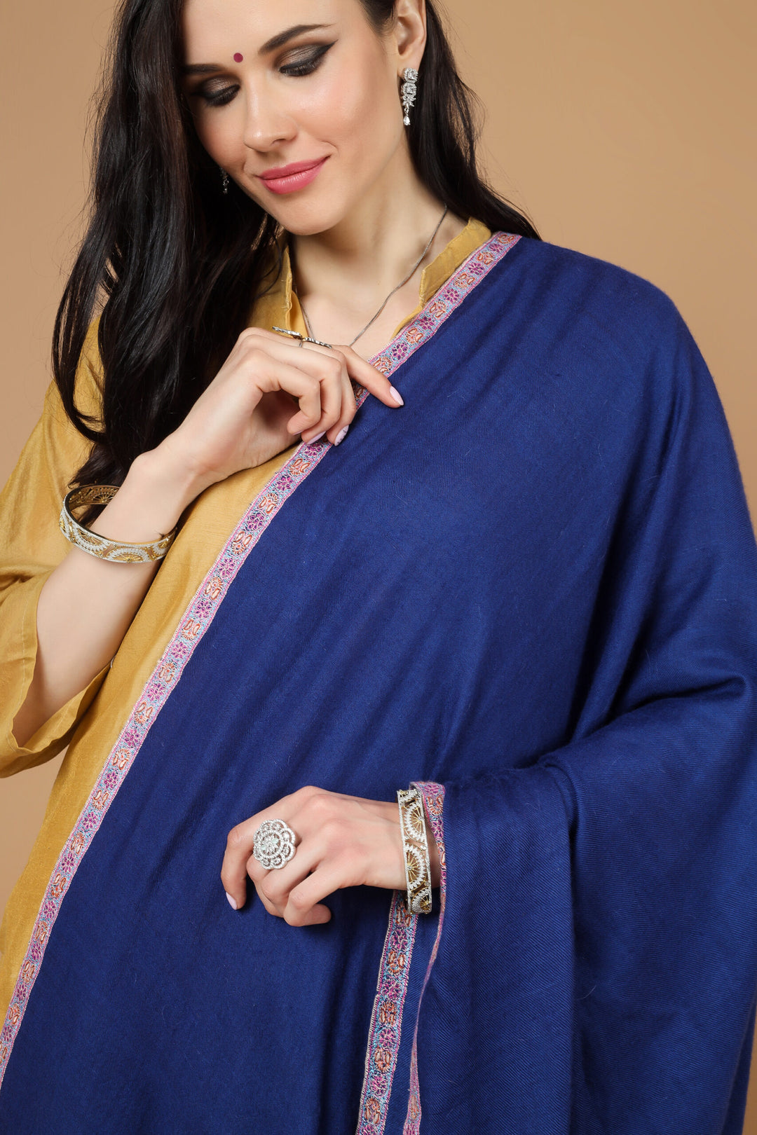 royal blue Pashmina pink hashidaar sozni shawl