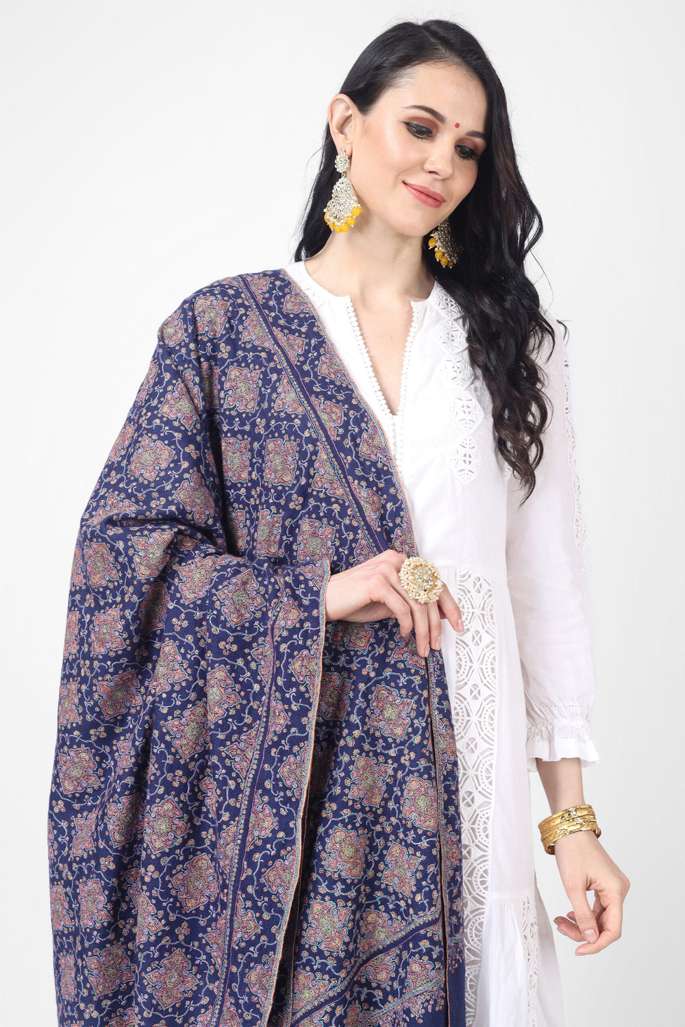 Royal blue handmade Pashmina shawl crafted in traditional Jamawar pattern is a must have for art lovers.  For the most cherished events we all have been waiting for