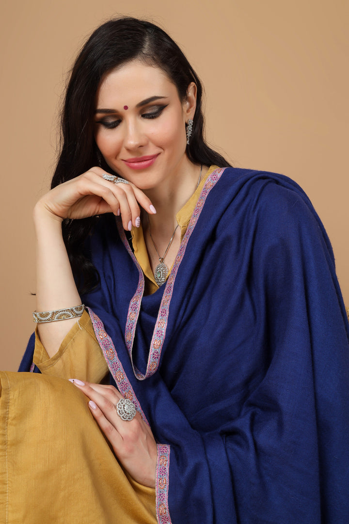 royal blue Pashmina pink hashidaar sozni shawl