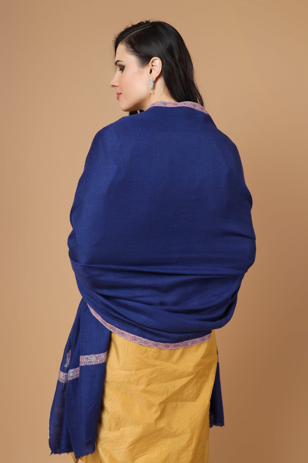 royal blue Pashmina pink hashidaar sozni shawl