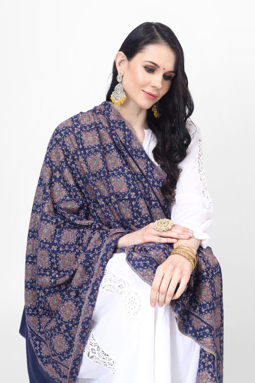 Royal blue handmade Pashmina shawl crafted in traditional Jamawar pattern is a must have for art lovers.  For the most cherished events we all have been waiting for