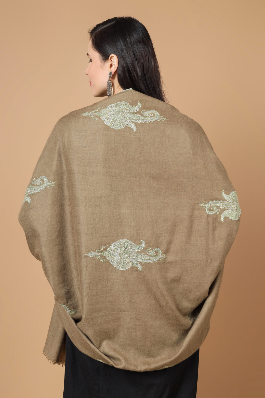 Brown Pashmina bootidaar sozni  shawl