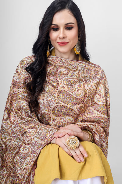 White Pashmina sozni jama badamkar shawl