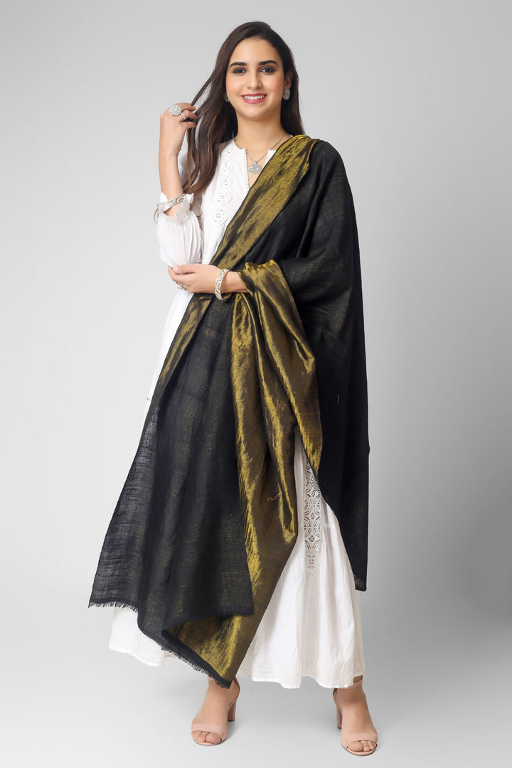 PASHMINA SHAWLS IN DELHI - Zari golden and black pashmina reversible shawl