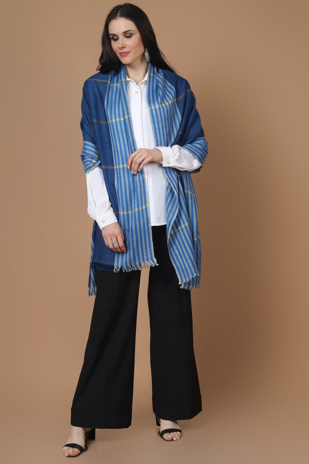 Blue Stripes Designer Pashmina Stole