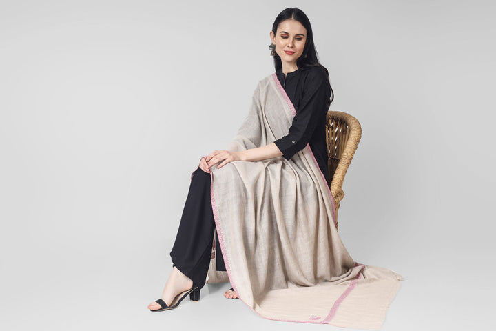 off white  Pashmina pastel pink hashidaar sozni shawl