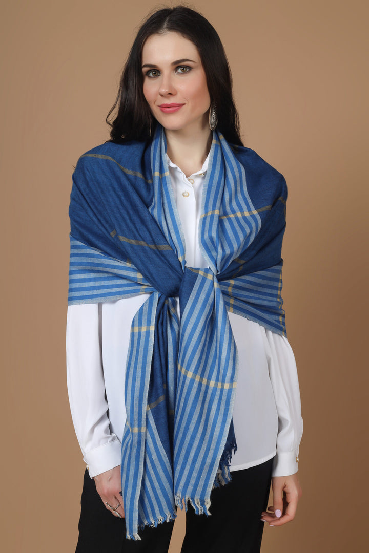 Blue Stripes Designer Pashmina Stole