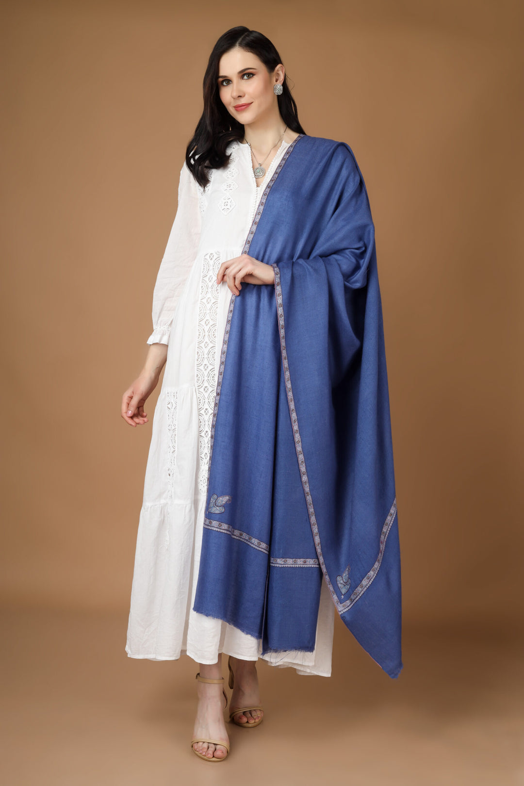 Blue Gulnaar Pashmina hashidaar  sozni shawl