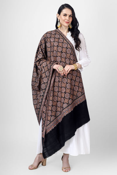 Black Pashmina sozni silk thread Khatmband embroidery Jama shawl
