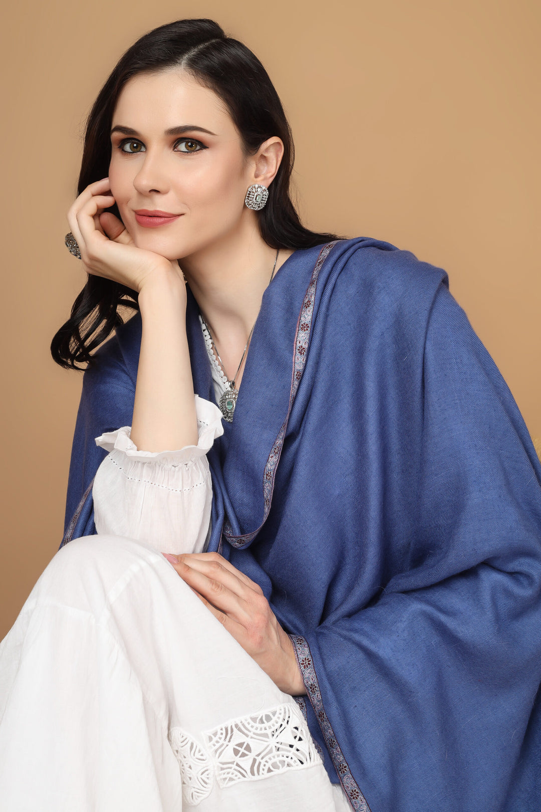 Blue Gulnaar Pashmina hashidaar  sozni shawl