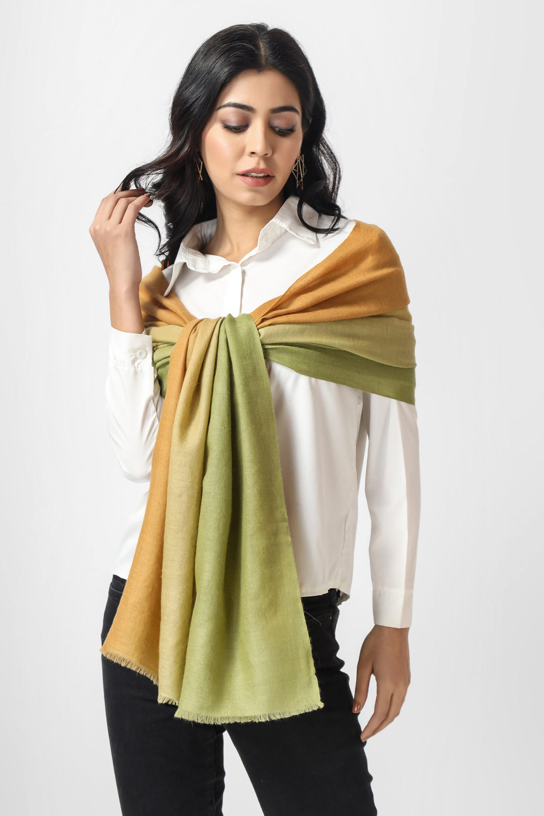 Olive green and light orange Ombre Pashmina  Stoles