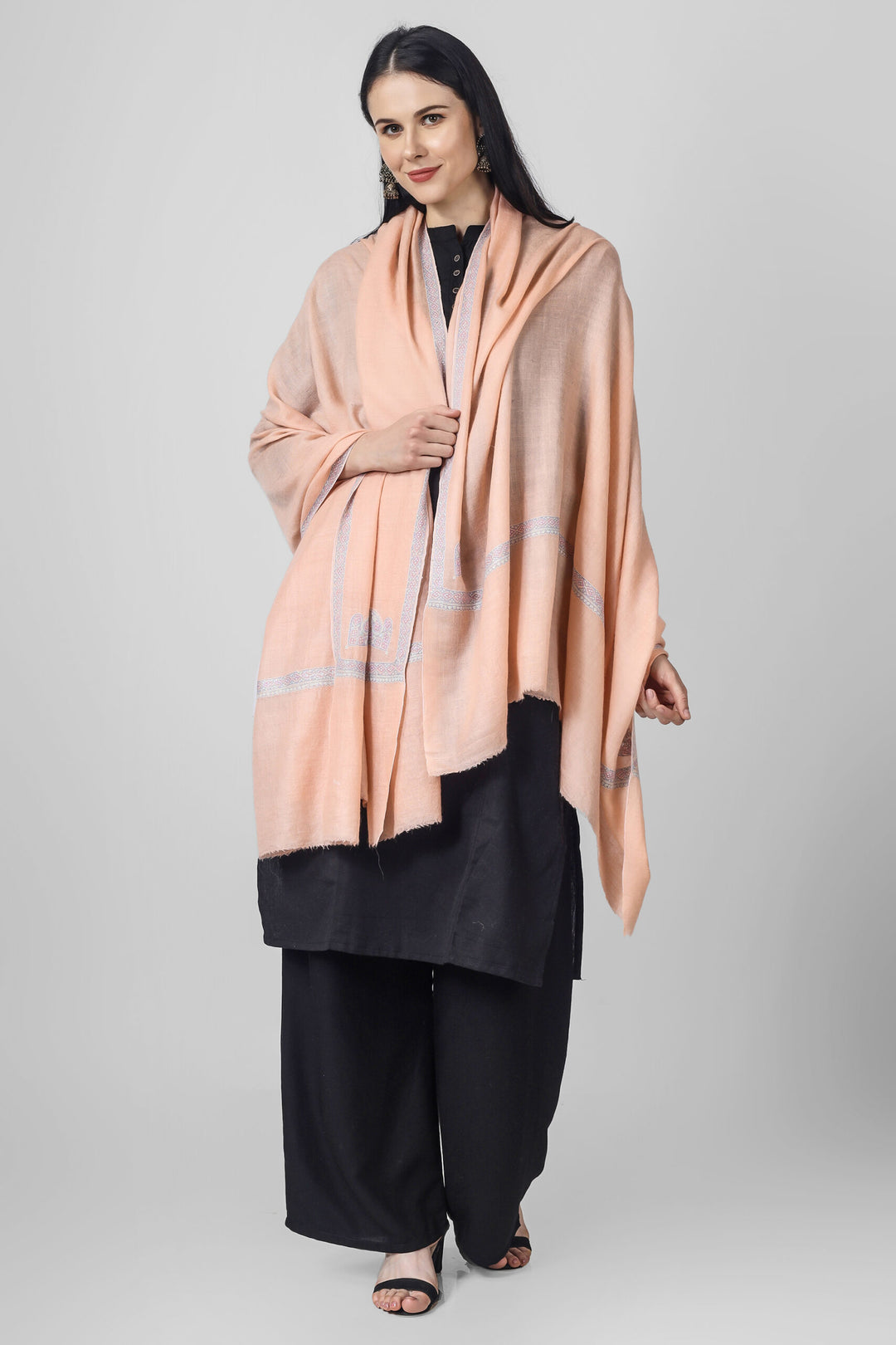 Peach  Mahnoor Pashmina Hashidaar  Sozni Shawl