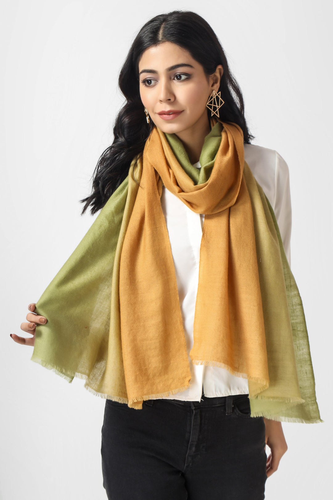 Olive green and light orange Ombre Pashmina  Stoles