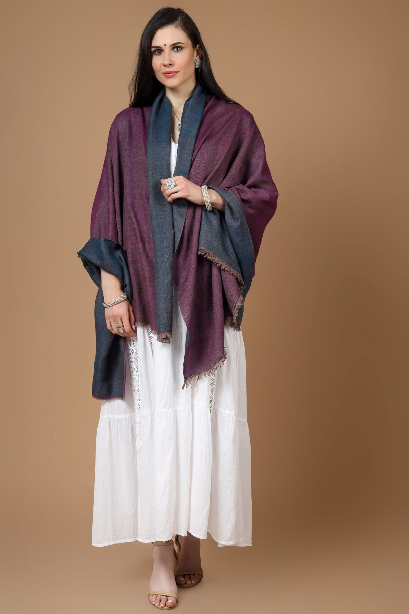 blue purple reversible pashmina shawl