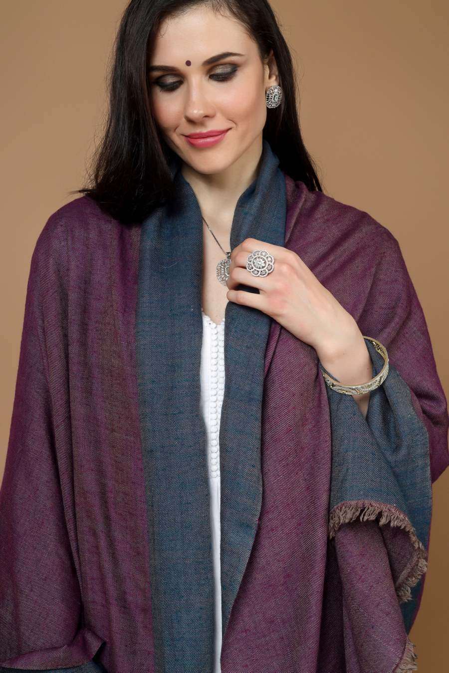 Blue purple Reversible  Pashmina shawl