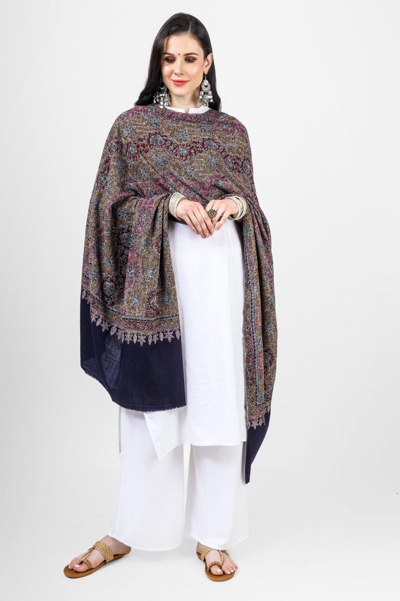 Black Pashmina sozni Tot -jama shawl