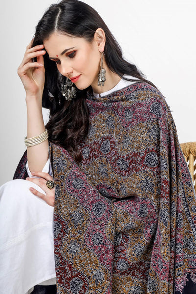 Black Pashmina sozni Tot -jama shawl