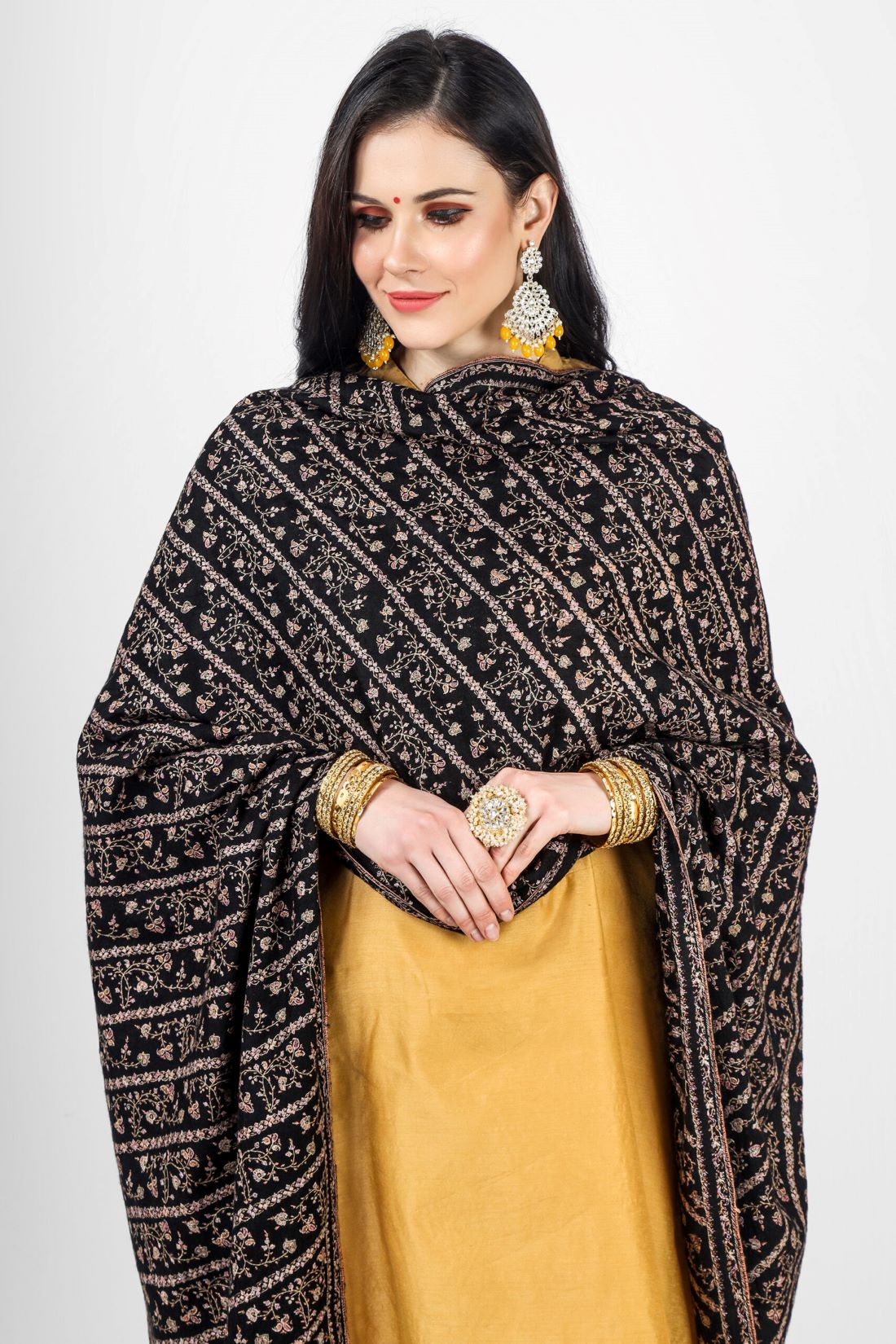 Stripped sozni  Jaldaar pashmina shawl