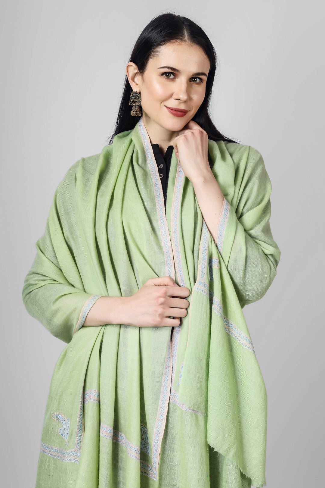 DELHI - Emerald Green Pashmina hashidaar sozni shawl