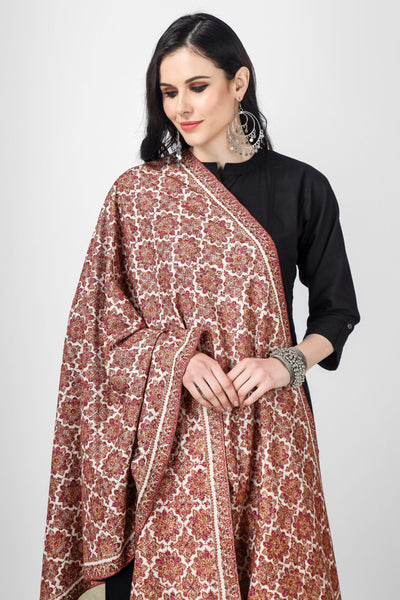 This White Pure Pashmina Shawl with Sozni Jama Hand-Embroidery will embrace your beauty in every way, as Kashmiri shawls are highly praised for their beauty.