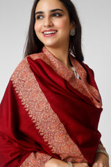 Red maroon Pashmina dourdaar sozni shawl