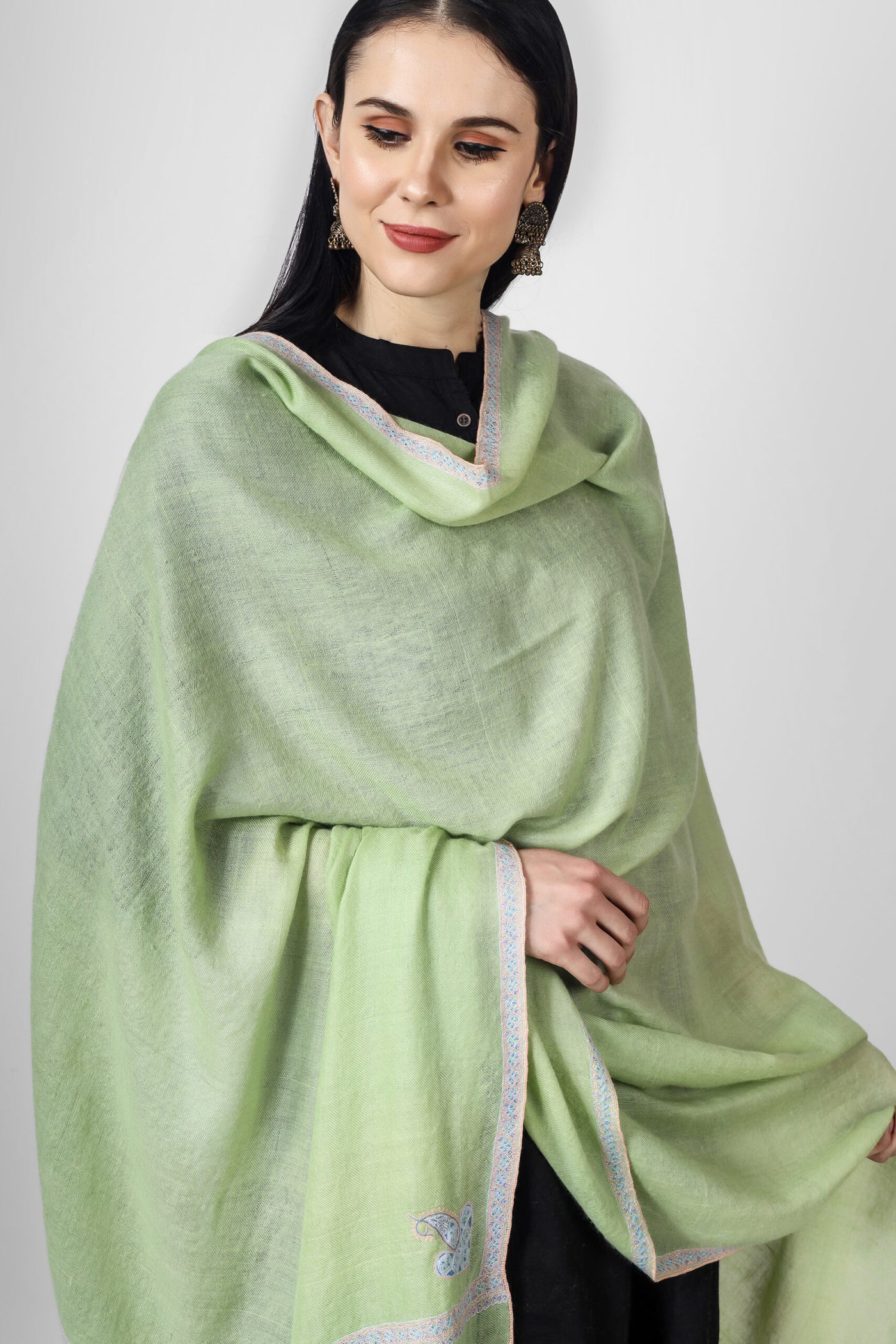 DELHI - Emerald Green Pashmina hashidaar sozni shawl
