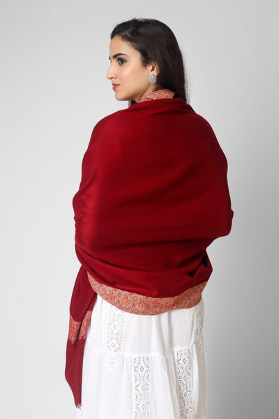 Red maroon Pashmina dourdaar sozni shawl