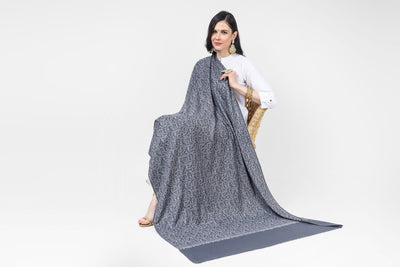 PASHMINA SHAWLS - Jaldaar can be draped over the shoulders to add a touch of elegance to any outfit. It can also be worn as a hijab or headscarf for a modest and stylish look. The intricate embroidery and unique pattern make this shawl a truly one-of-a-kind piece that is sure to impress.