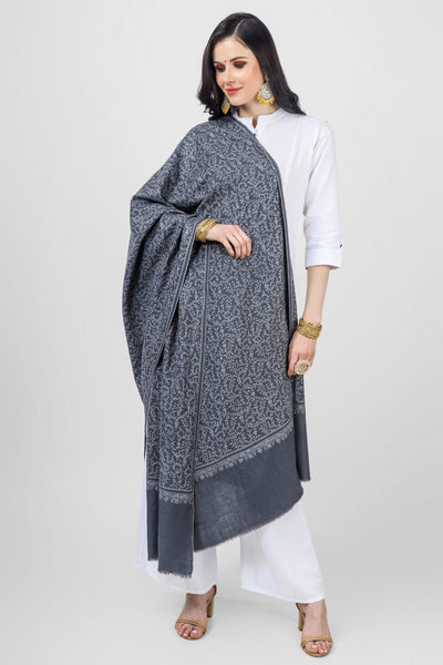 PASHMINA SHAWLS - Jaldaar can be draped over the shoulders to add a touch of elegance to any outfit. It can also be worn as a hijab or headscarf for a modest and stylish look. The intricate embroidery and unique pattern make this shawl a truly one-of-a-kind piece that is sure to impress.