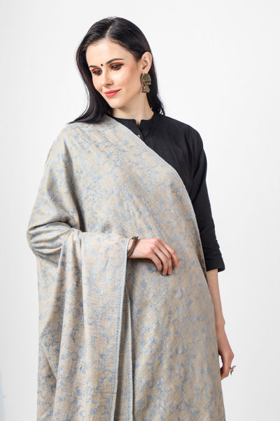 Natural Pashmina Jaldaar light blue Embroidered Shawl