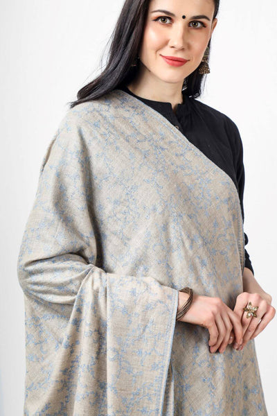 Natural Pashmina Jaldaar light blue Embroidered Shawl