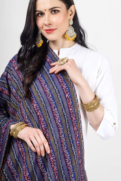 The lovely Royal Blue Pashmina Shawl is beautified with the intricacies of Sozni; beautiful in all its forms in lovely Sozni.