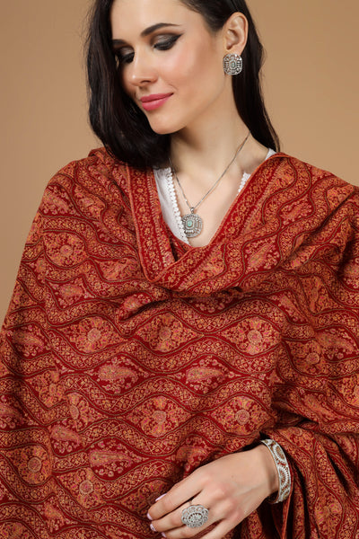 "PASHMINA SHAWL - A Statement of Elegance" bright Maroon colored Pashmina is featured by intricate Sozni across its surface. "PASHMINA SHAWLS IN ITALY . "KEPRA PASHMINA SHAWLS - For Those Who Seek Perfection"