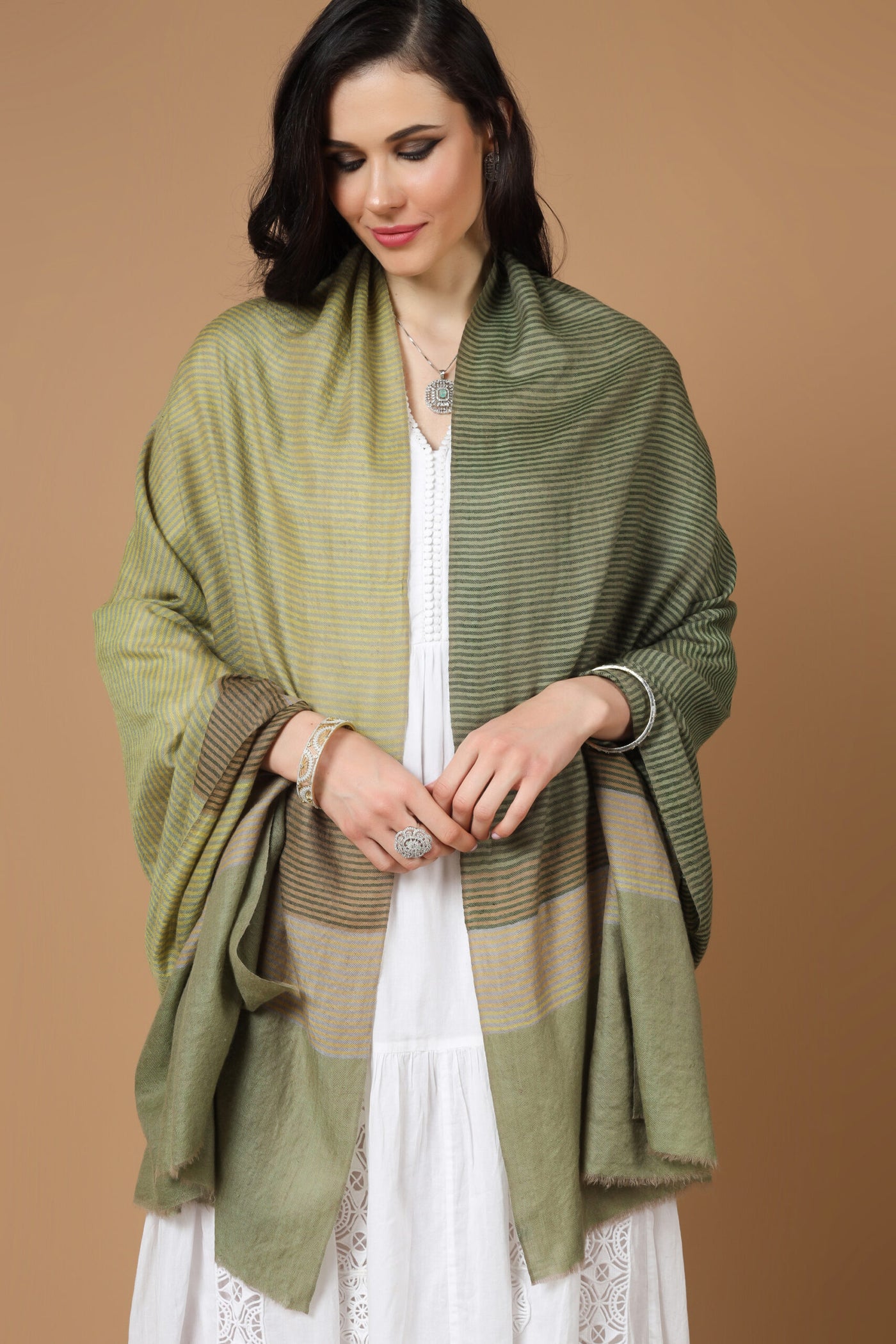 DUBAI-Designer Green multiple color stripe shawl