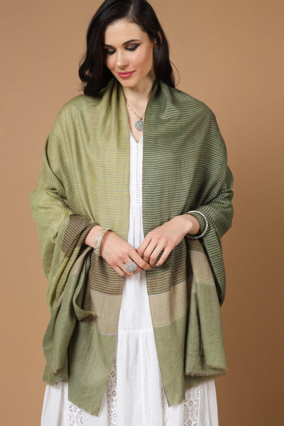 DUBAI-Designer Green multiple color stripe shawl