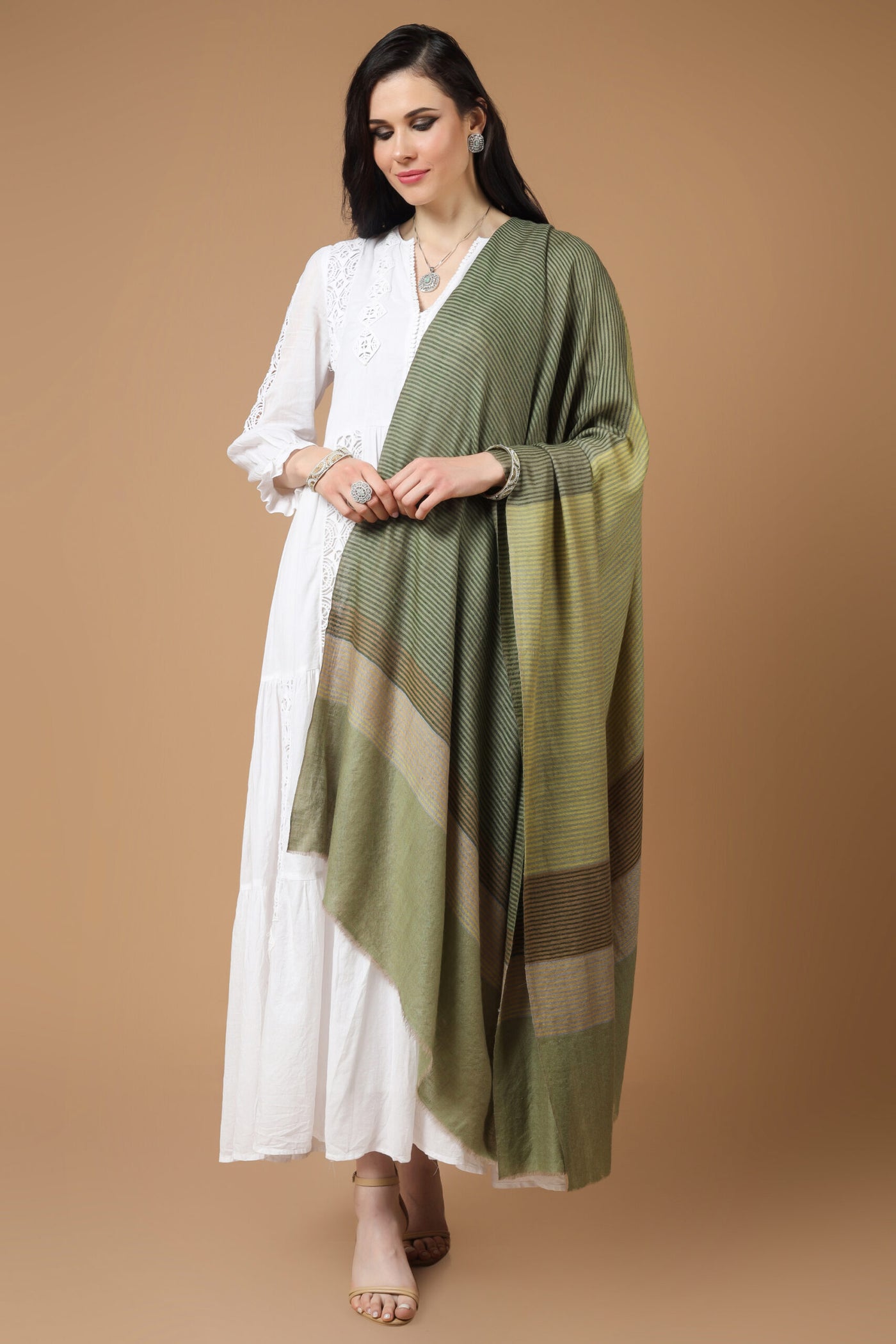 DUBAI-Designer Green multiple color stripe shawl