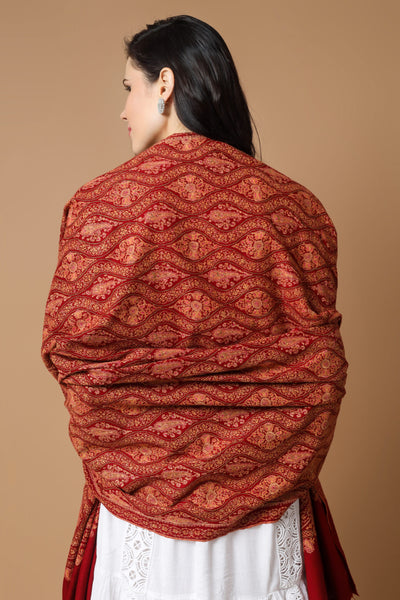 "PASHMINA SHAWL - A Statement of Elegance" bright Maroon colored Pashmina is featured by intricate Sozni across its surface. "PASHMINA SHAWLS IN  ITALY . "KEPRA PASHMINA SHAWLS - For Those Who Seek Perfection"