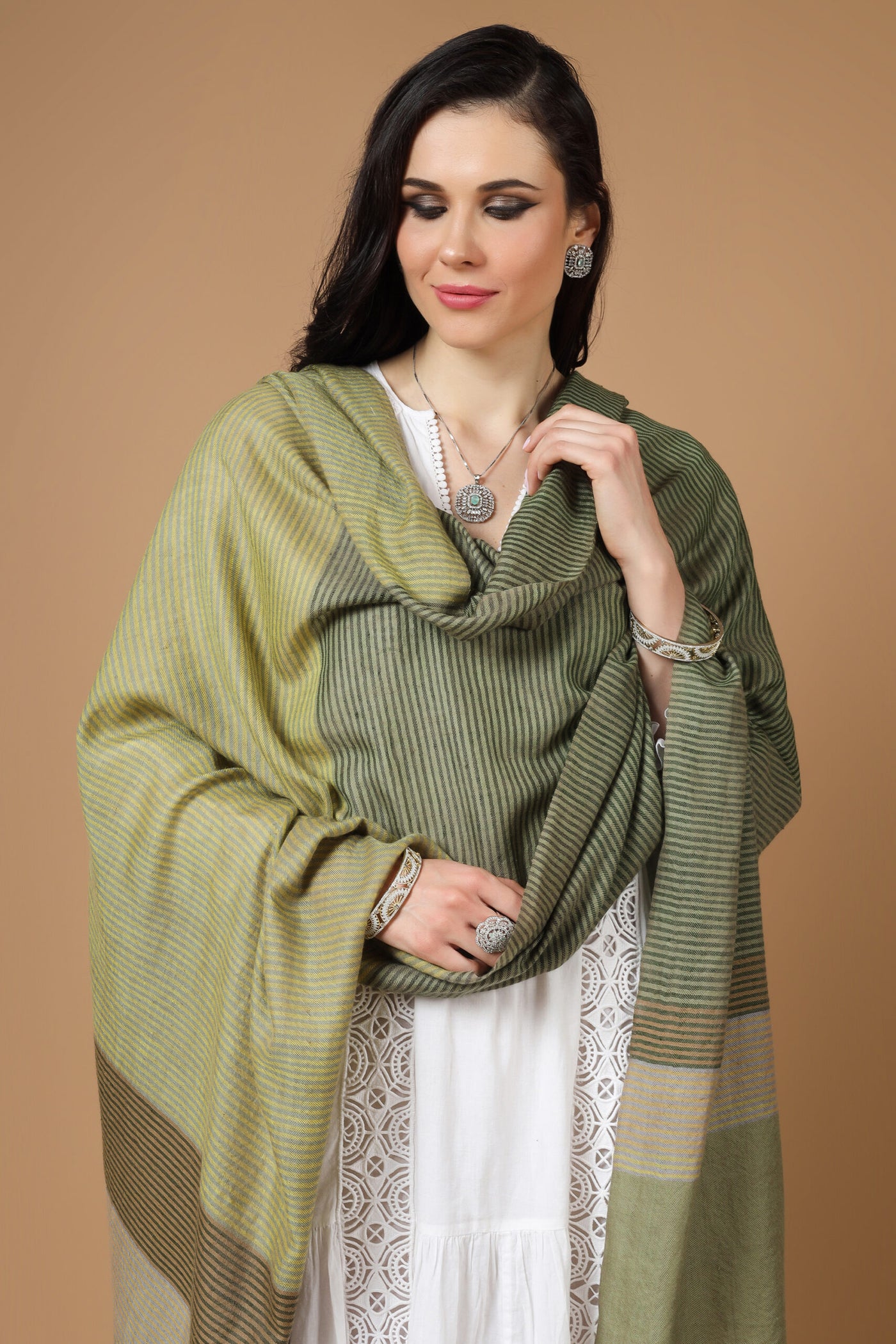 DUBAI-Designer Green multiple color stripe shawl