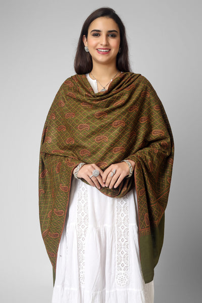 Green Jaldaar Sozni Embroidered Pashmina Shawl