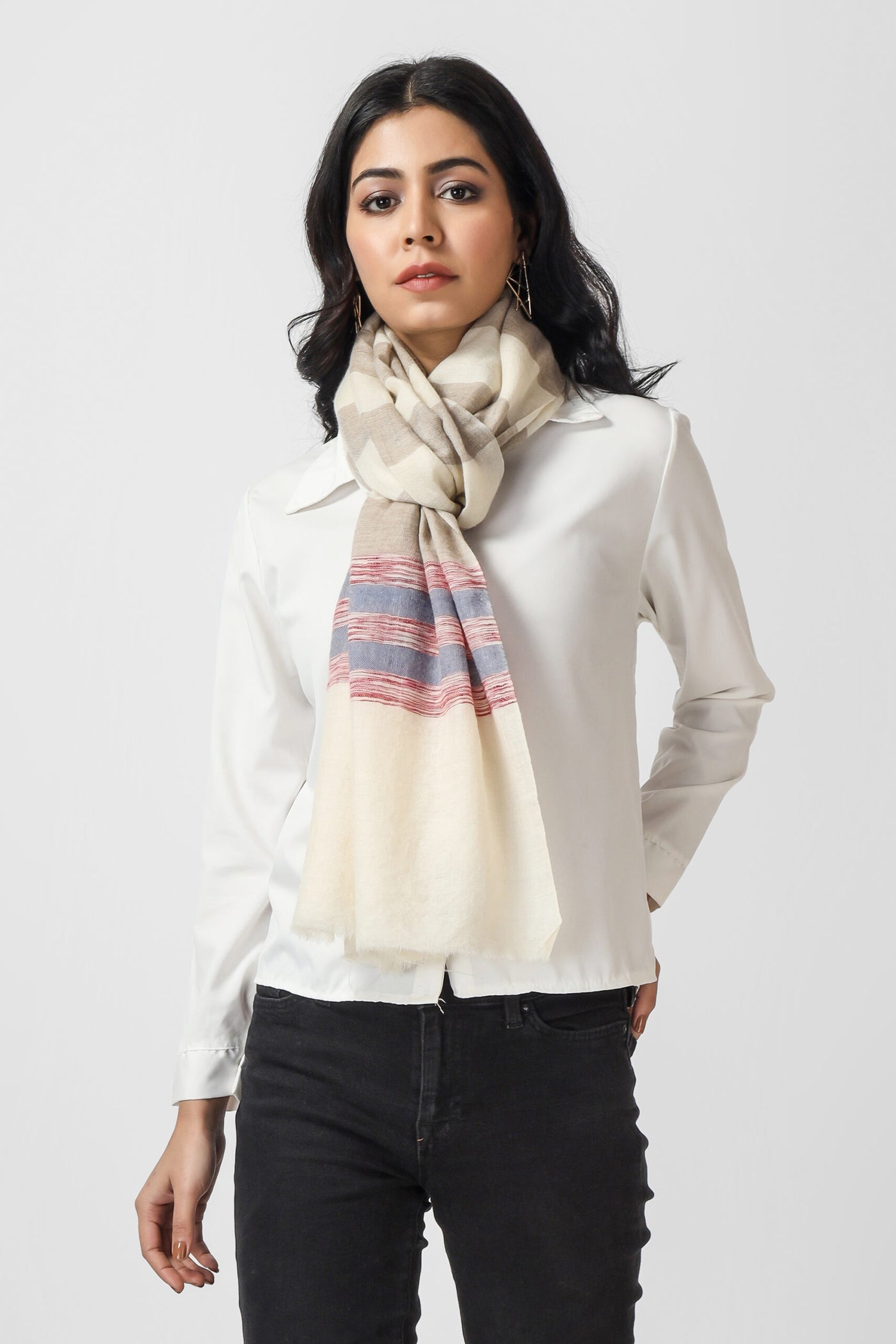 white and natural Pashmina Stole