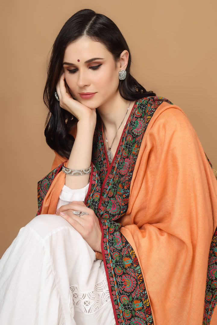 Peach  color Pashmina dourdaar sozni shawl