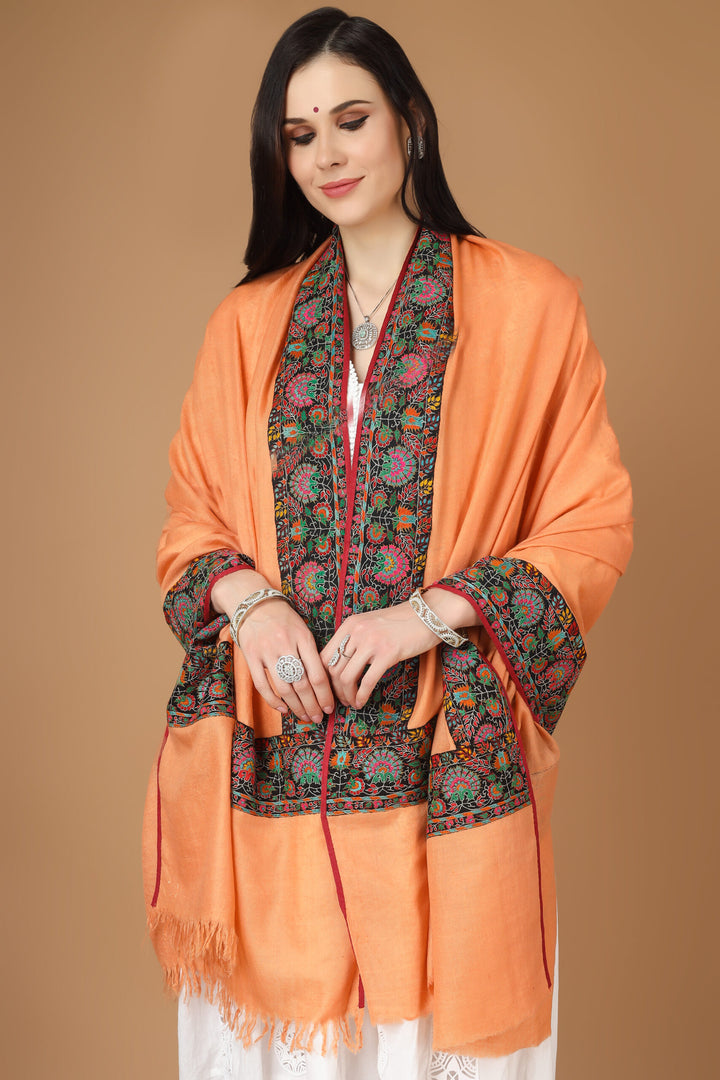 Peach  color Pashmina dourdaar sozni shawl