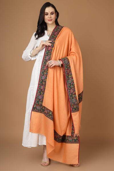 Peach  color Pashmina dourdaar sozni shawl