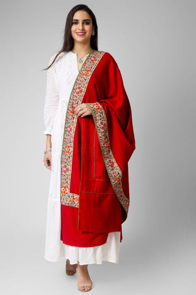 Red Pashmina patchwork dourdaar sozni shawl