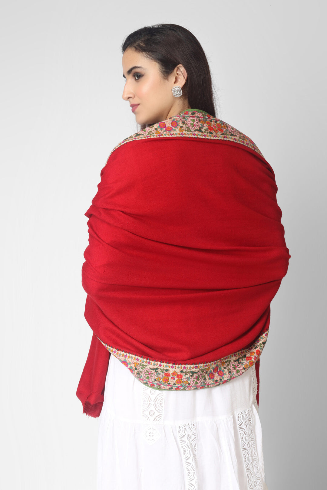 Red Pashmina patchwork dourdaar sozni shawl