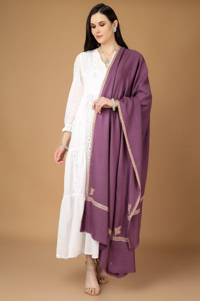 Natural Pashmina hashidaar pink embroidery  sozni shawl