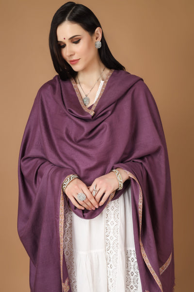Purple Pashmina hashidaar brown sozni shawl
